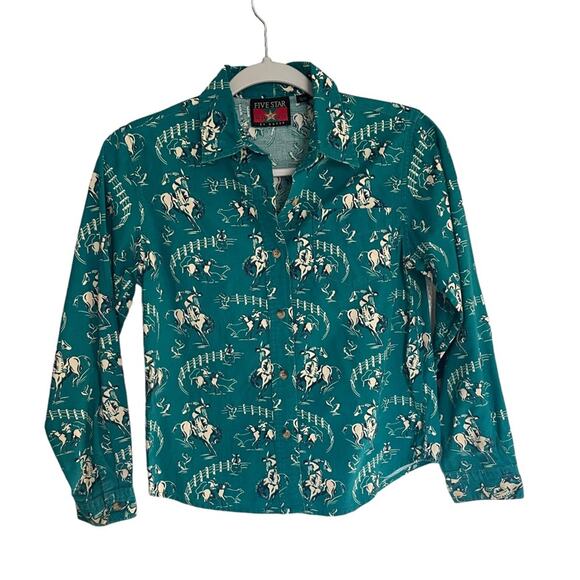 Vintage Five Star by Roper Cowboy Print Button Down Shirt XL (14) - Picture 1 of 5